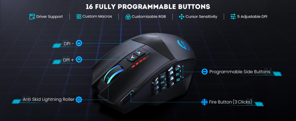 UtechSmart Venus Pro RGB Wireless MMO Gaming Mouse