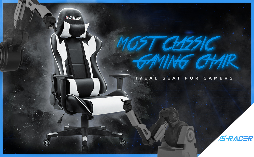 Homall Gaming Chair, Office Chair High Back Computer Chair Leather Desk Chair Racing Executive Ergonomic Adjustable Swivel Task Chair with Headrest and Lumbar Support (White)