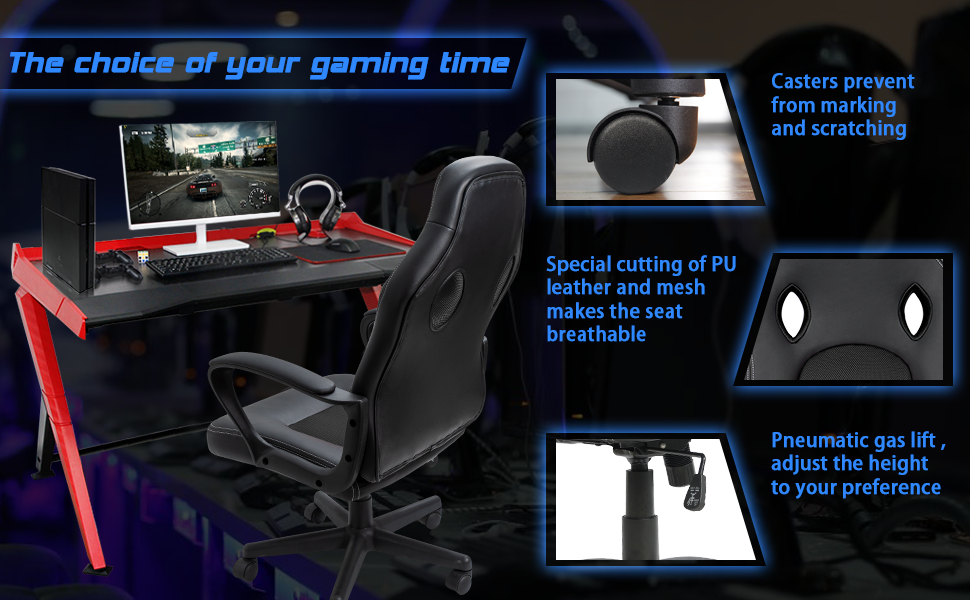 Furmax Gaming Chair Office Chair Leather Computer Desk Chair Racing Style Ergonomic Adjustable Swivel Task Chair with Lumbar Support and Arms (Black)