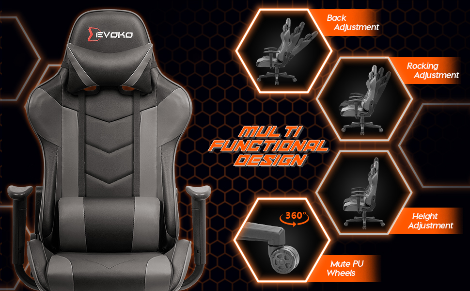 Devoko Ergonomic Gaming Chair Racing Style Adjustable Height High Back PC Computer Chair with Headrest and Lumbar Support Executive Office Chair