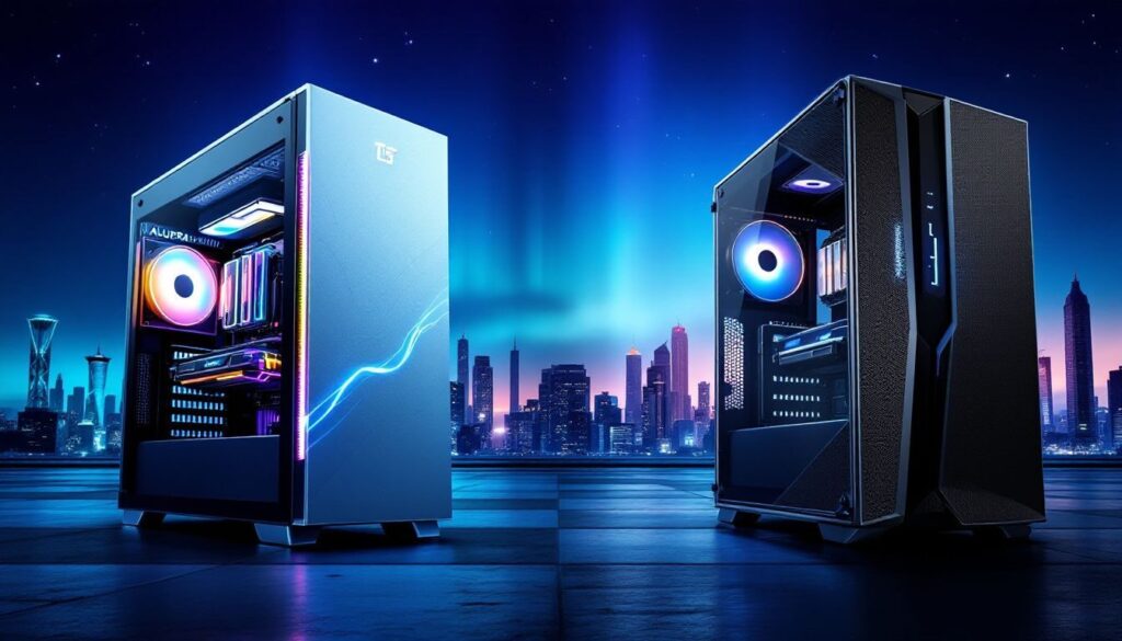 A selection of affordable gaming PCs under $1000, showcasing different designs and features.