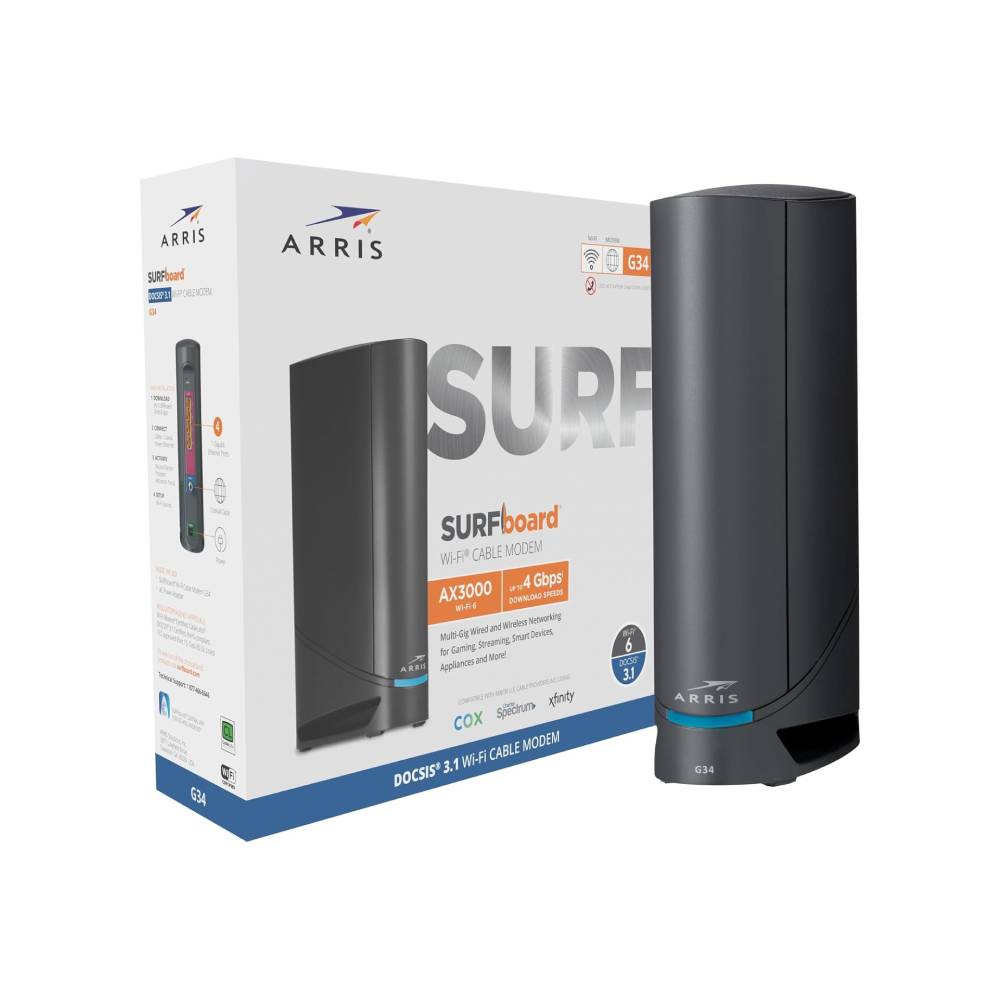 ARRIS (G34) - Cable Modem Router Combo - Fast DOCSIS 3.1 Gigabit WiFi 6 (AX3000)