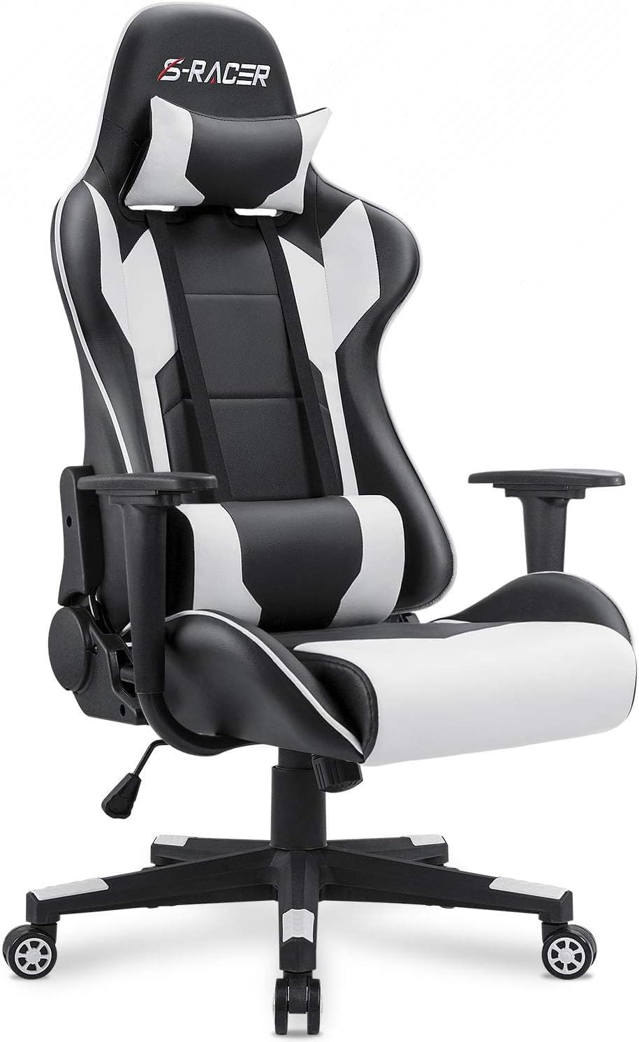 Homall Gaming Chair, Office Chair High Back Computer Chair Leather Desk Chair Racing Executive Ergonomic Adjustable Swivel Task Chair with Headrest and Lumbar Support (White)