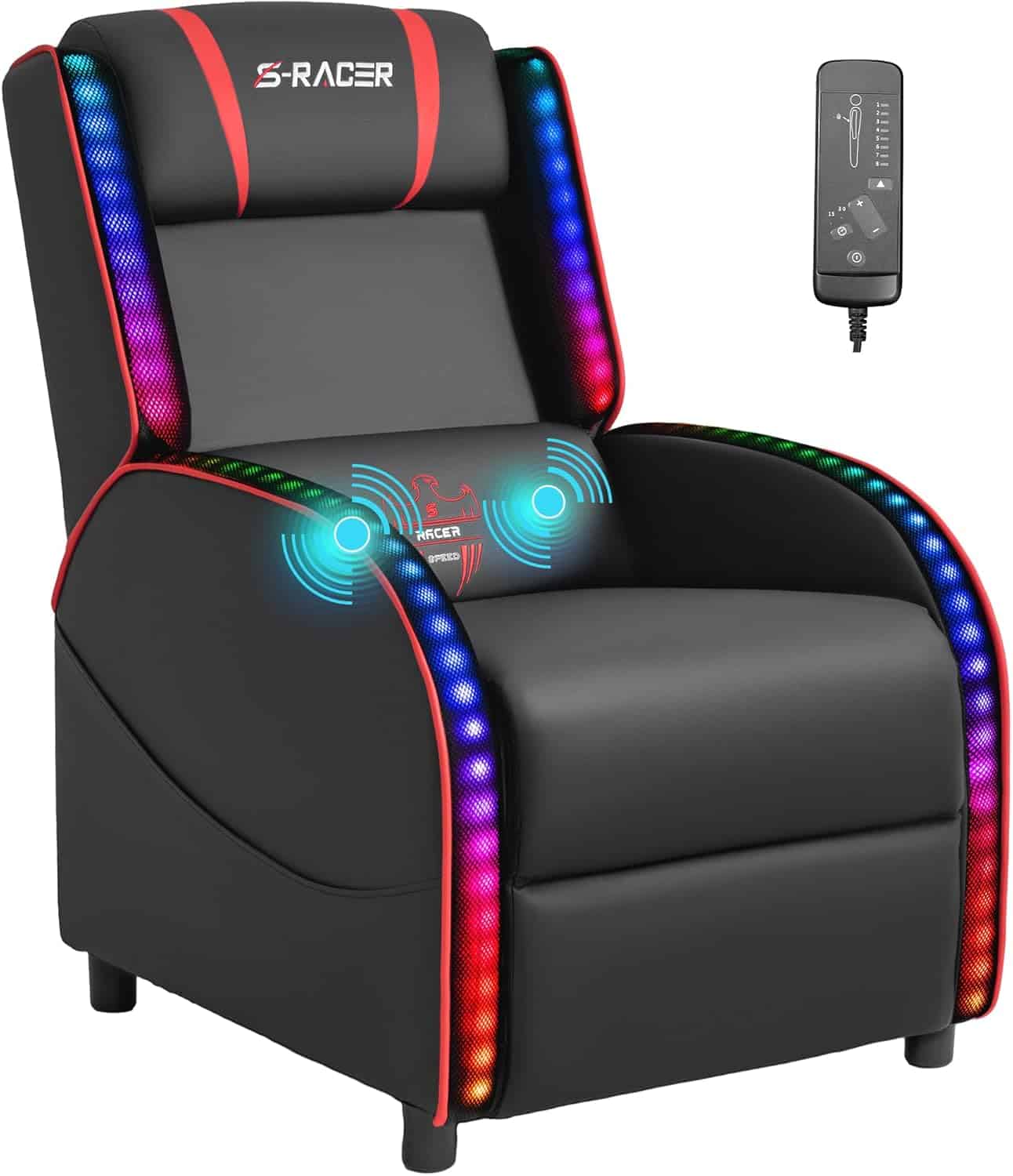 Homall LED Gaming Massage Recliner Chair Racing Style Single Living Room Sofa Comfortable Ergonomic Home Theater SeatingRed