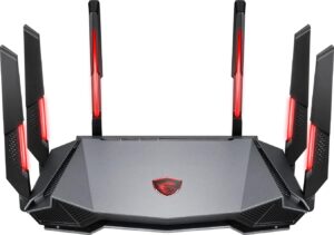 MSI Radix AXE6600 WiFi 6E Tri-Band Gaming Router, AI QoS, RGB, 1.8GHz Quad-Core Processor, MU-MIMO, Gigabit Wireless, 8-Stream, High Speed Long Range