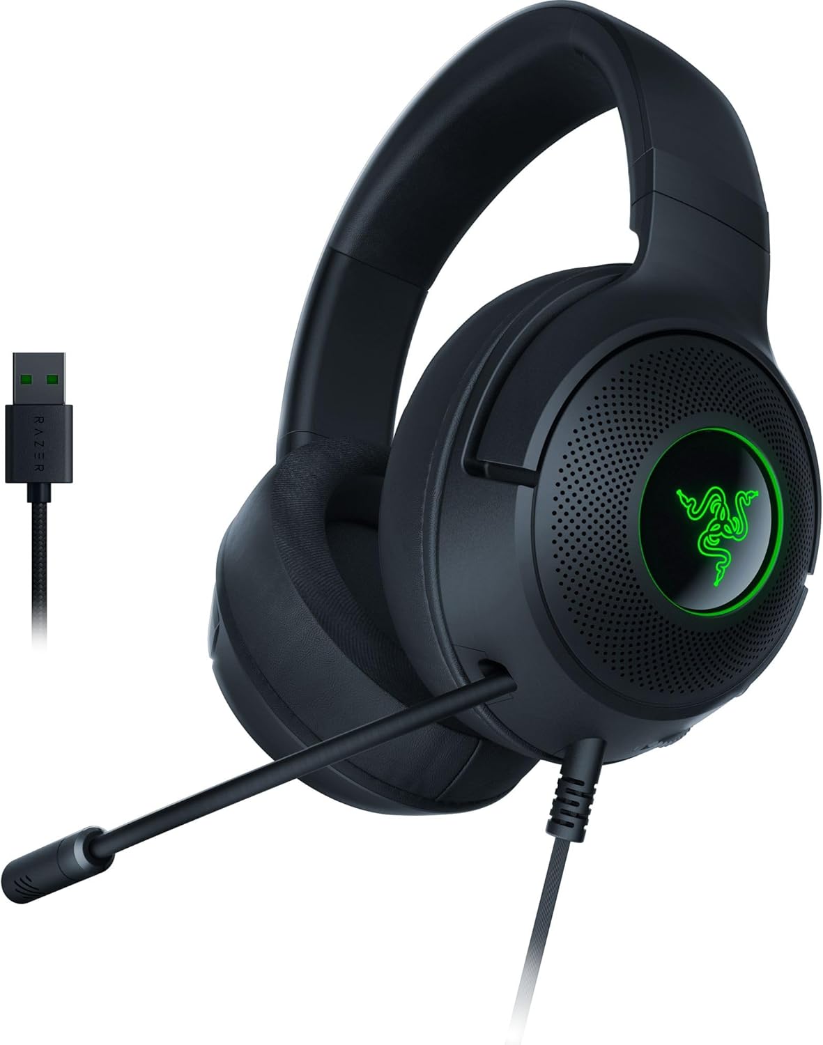 Razer Kraken V3 X Wired USB Gaming Headset: Lightweight Build - Triforce 40mm Drivers - HyperClear Cardioid Mic - 7.1 Surround Sound - Chroma RGB Lighting