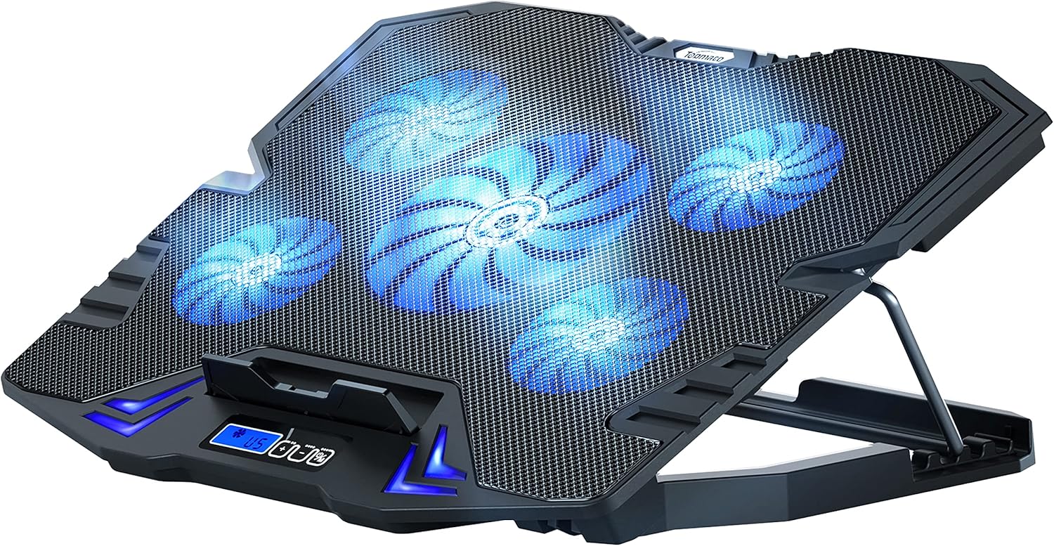 TopMate C5 12-15.6 inch Gaming Laptop Cooler Cooling Pad | 5 Quiet Fans and LCD Screen | 2500RPM Strong Wind Designed for Gamers and Office