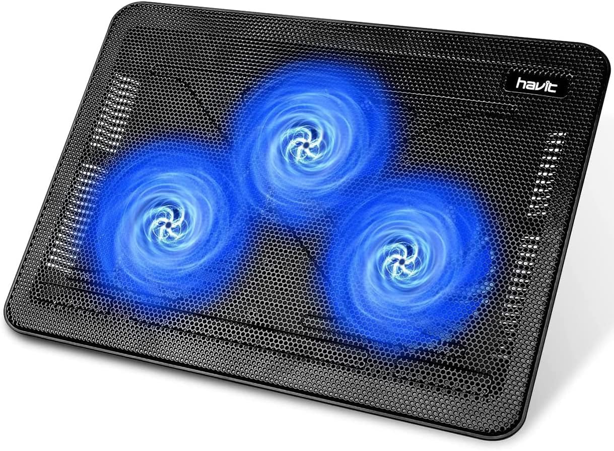 havit HV-F2056 15.6"-17" Laptop Cooler Cooling Pad - Slim Portable USB Powered (3 Fans), Black/Blue