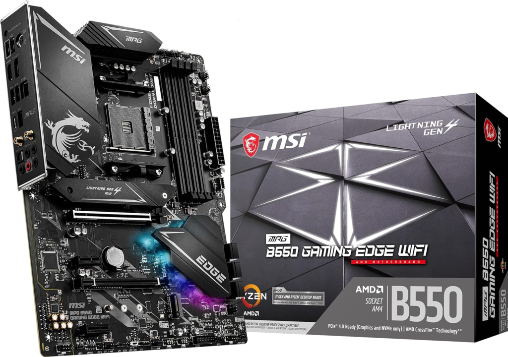 MSI MPG B550 GAMING EDGE WIFI Gaming Motherboard (AMD AM4, DDR4, PCIe 4.0, SATA 6Gb/s, M.2, USB 3.2 Gen 2, AX Wi-Fi 6, HDMI/DP, ATX, AMD Ryzen 5000 Series processors)