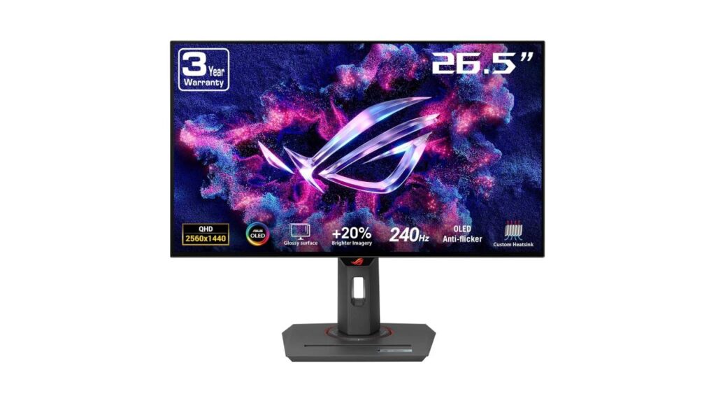 ASUS ROG Strix 27” 1440P OLED Gaming Monitor (XG27AQDMG) - QHD, Glossy OLED, 240Hz, 0.03ms, Custom Heatsink, Anti-Flicker, Uniform Brightness, G-SYNC Compatible, 99% DCI-P3, Display Widget