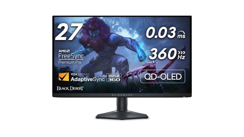 Alienware AW2725DF OLED Gaming Monitor - 26.7-inch Quantom-Dot WQHD (2560x1440) 360Hz 0.03Ms Display, AMD FreeSync Premium Pro, HDMI_DP_USB 3.2 Gen1, Height_Tilt_Swivel_Pivot Adjustability