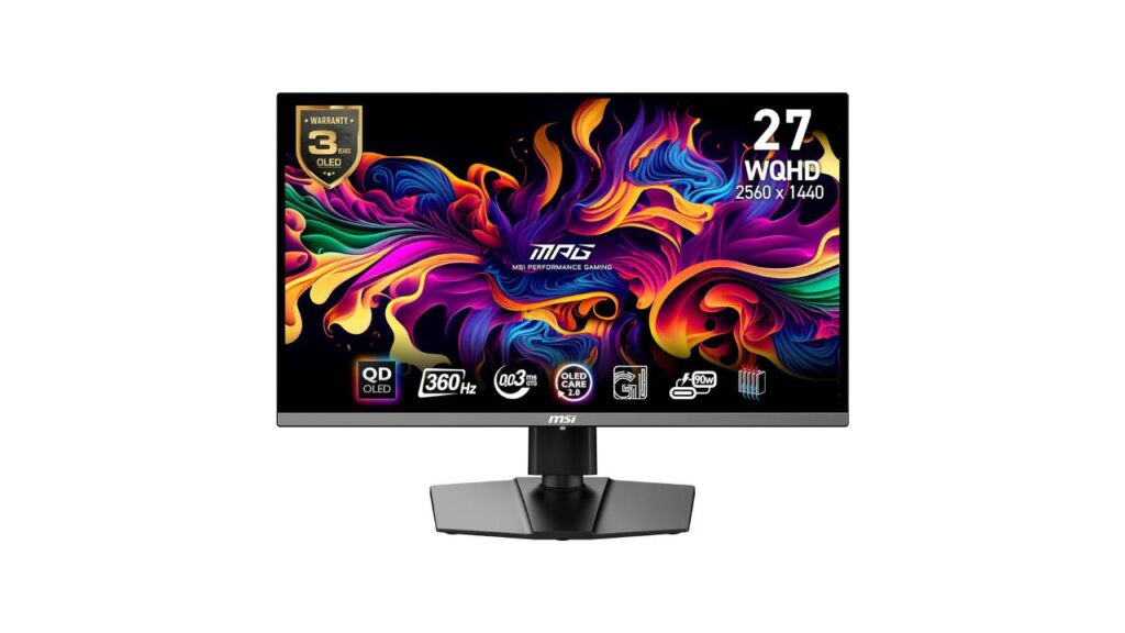 MSI MPG 271QRX QD-OLED, 27 OLED Gaming Monitor, 2560 x 1440 (QHD), OLED 0.03ms Response time, 360Hz, True Black HDR 400, HDMI, DP Port, USB Type C, Tilt, Height