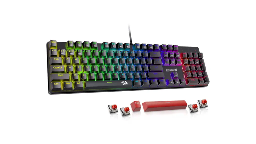 Redragon Mechanical Gaming Keyboard, Wired Mechanical Keyboard with 11 Programmable Backlit Modes, Hot-Swappable Red Switch, Anti-Ghosting, Double-Shot PBT Keycaps, Light Up Keyboard