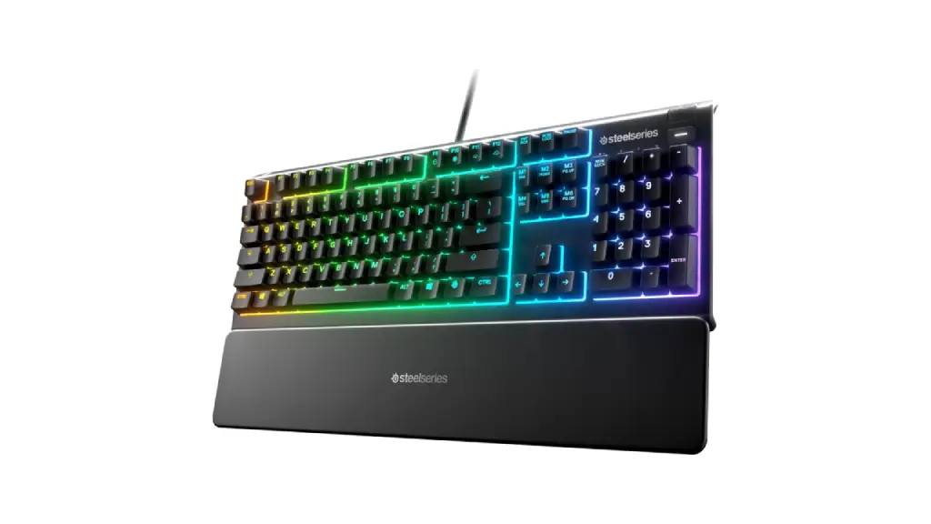 SteelSeries Apex 3 RGB Gaming Keyboard – 10-Zone RGB Illumination – IP32 Water Resistant – Premium Magnetic Wrist Rest