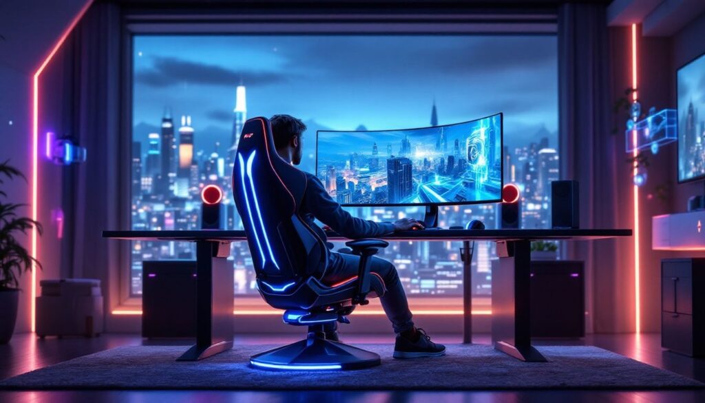 A gamer sitting in an ergonomic gaming chair, demonstrating the importance of ergonomics.