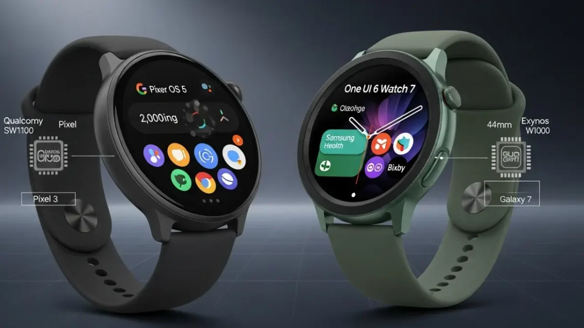 Google Pixel Watch 3 vs Galaxy Watch 7: Which Android Smartwatch Should You Buy? 5 Google Pixel Watch 3 and Samsung Galaxy Watch 7 displaying Wear OS 5 interfaces
